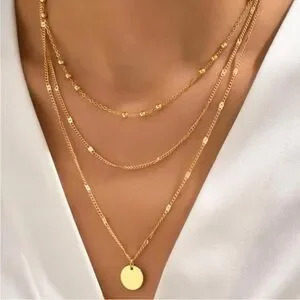 Gold 2pc Disc Layered Necklace Set